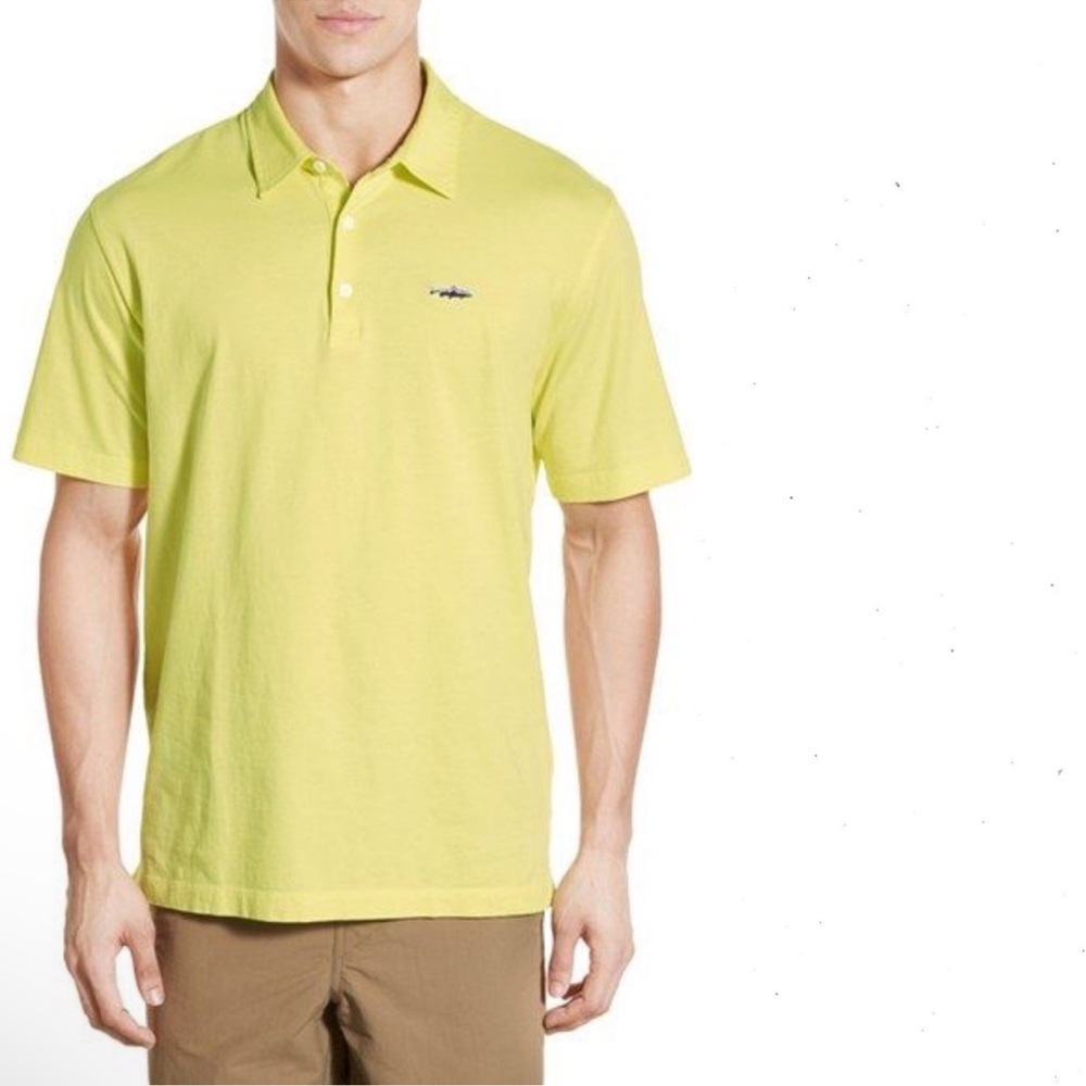 Patagonia Fitz Roy Trout Polo Shirt Short Sleeve Organic Cotton Yellow